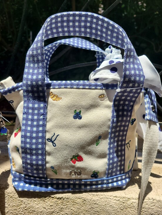 Steve Madden Handbags - Steve Madden Small Mini Canvas Tote Blue White Gingham with Accessories NWT